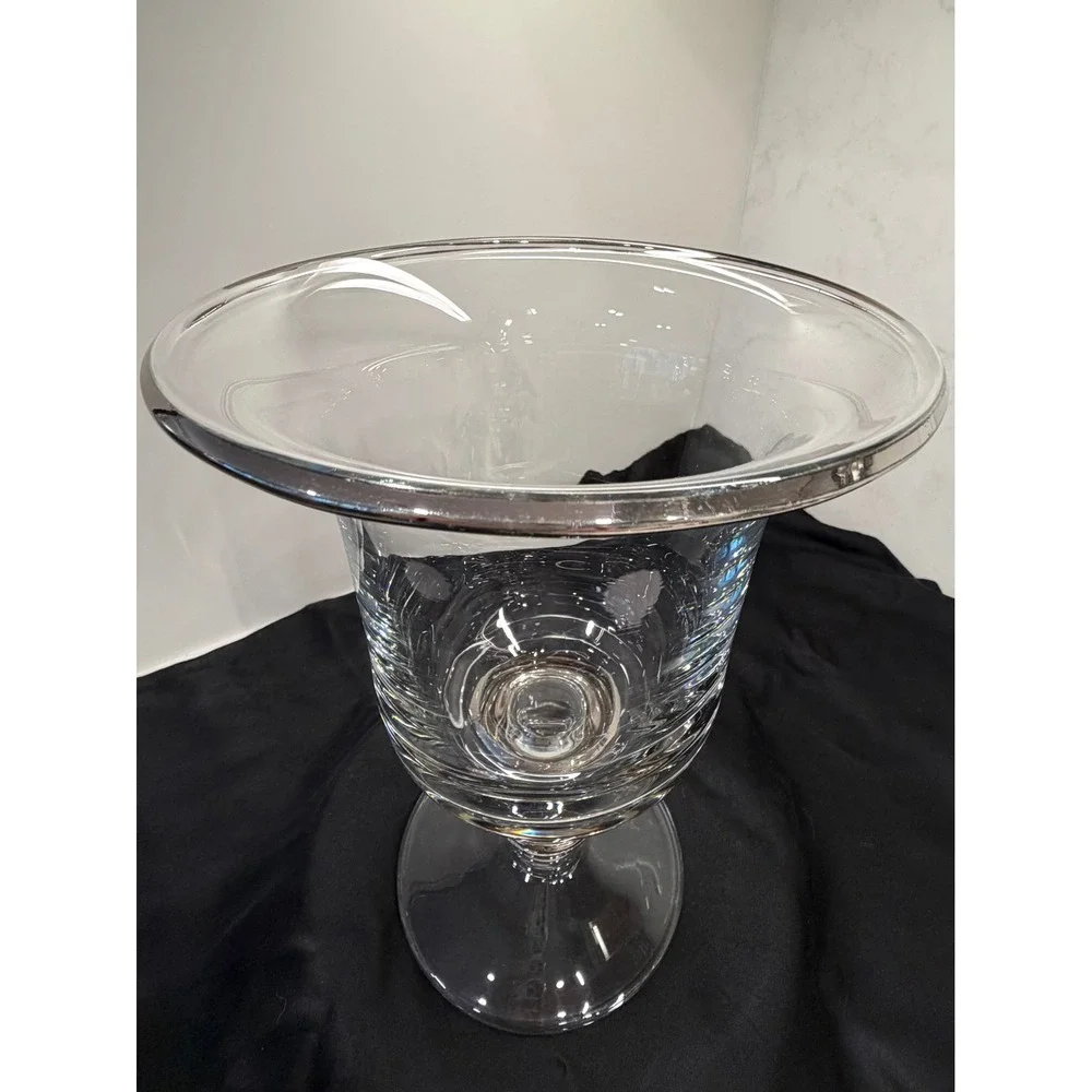 Vtg Small Miller Rogaska Lead Crystal Flared Rim Platinum Trim Hurricane Vase